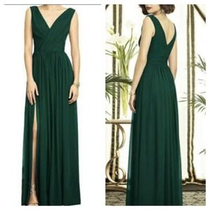 Dessy Collection Draped Chiffon Gown Dress Style 2894 Hunter Green New 18